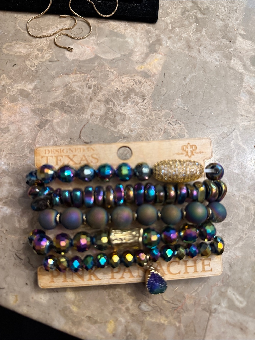 NWT Pink Panache oil slick, rainbow color 5 bracelets made in Texas w GoldTone - Picture 2 of 3